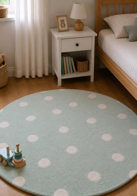 Saffron Rugs Hand-Tufted 80% Wool Round Rug | Mint Green | Cotton Backing | Casual Polka Dots