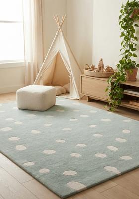 Saffron Rugs Hand-Tufted 80% Wool Rectangular Rug | Mint Green | Cotton Backing | Contemporary Polka Dots