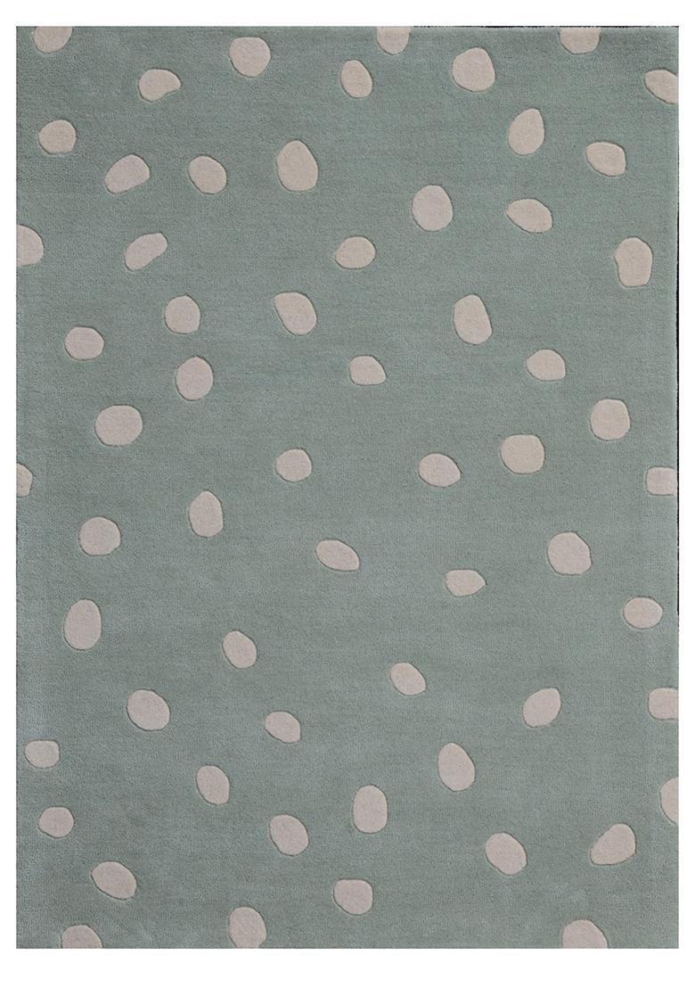 Saffron Rugs Hand-Tufted 80% Wool Rectangular Rug | Mint Green | Cotton Backing | Contemporary Polka Dots - Indya