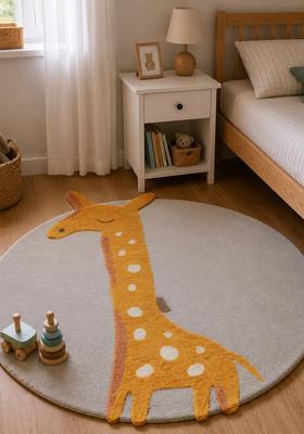 Saffron Rugs Hand-Tufted 80% Wool Round Rug | Light Grey | Cotton Backing | Casual Animal Print