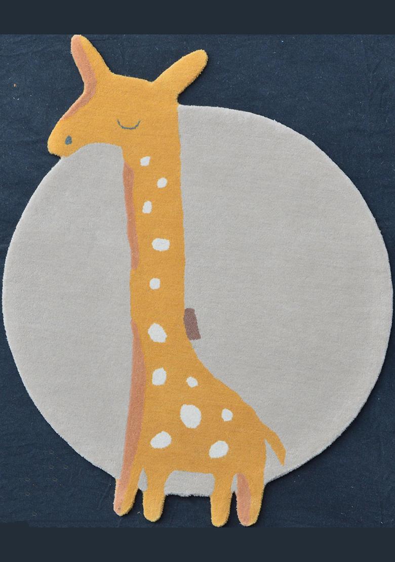 Saffron Rugs Hand-Tufted 80% Wool Round Rug | Light Grey | Cotton Backing | Casual Animal Print - Indya