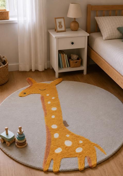 Saffron Rugs Hand-Tufted 80% Wool Round Rug | Light Grey | Cotton Backing | Casual Animal Print
