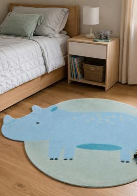 Saffron Rugs Hand-Tufted 80% Wool Round Rug | Light Blue | Cotton Backing | Casual Animal Print