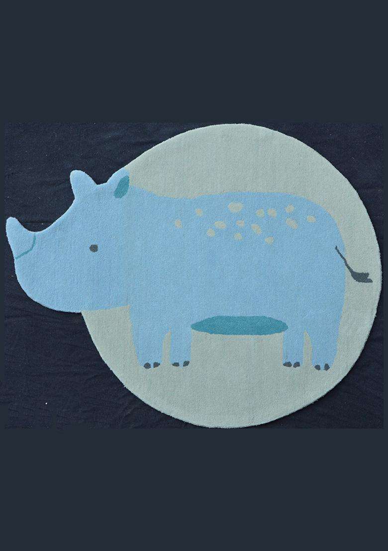 Saffron Rugs Hand-Tufted 80% Wool Round Rug | Light Blue | Cotton Backing | Casual Animal Print - Indya