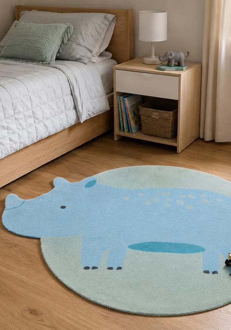 Saffron Rugs Hand-Tufted 80% Wool Round Rug | Light Blue | Cotton Backing | Casual Animal Print