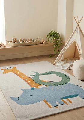 Saffron Rugs Hand-Tufted 80% Wool Rectangular Rug | Beige | Cotton Backing | Contemporary Animal Print