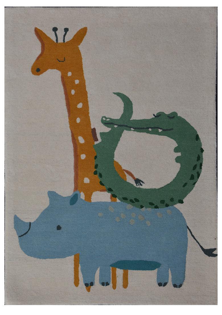 Saffron Rugs Hand-Tufted 80% Wool Rectangular Rug | Beige | Cotton Backing | Contemporary Animal Print - Indya