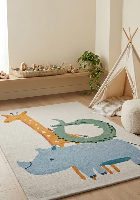 Saffron Rugs Hand-Tufted 80% Wool Rectangular Rug | Beige | Cotton Backing | Contemporary Animal Print