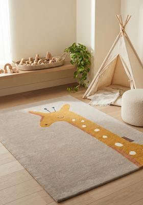 Saffron Rugs Hand-Tufted 80% Wool Rectangular Rug | Grey | Cotton Backing | Contemporary Animal Print