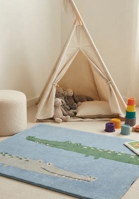 Saffron Rugs Hand-Tufted 80% Wool Rectangular Rug | Light Blue | Cotton Backing | Casual Animal Print