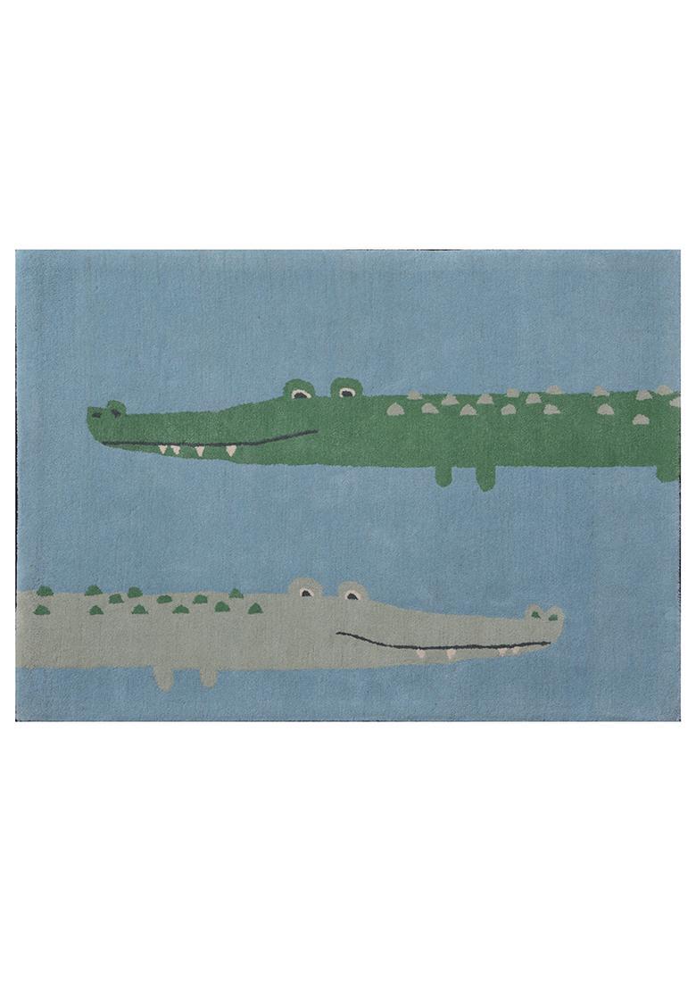 Saffron Rugs Hand-Tufted 80% Wool Rectangular Rug | Light Blue | Cotton Backing | Casual Animal Print - Indya