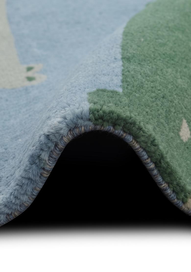 Saffron Rugs Hand-Tufted 80% Wool Rectangular Rug | Light Blue | Cotton Backing | Casual Animal Print - Indya