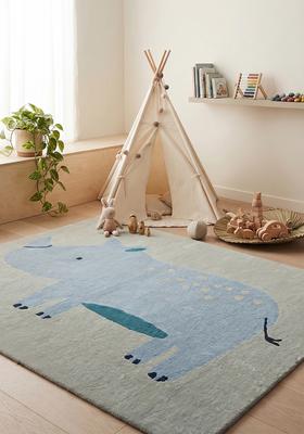 Saffron Rugs Hand-Tufted 80% Wool Rectangular Rug | Blue Grey | Cotton Backing | Casual Animal Print