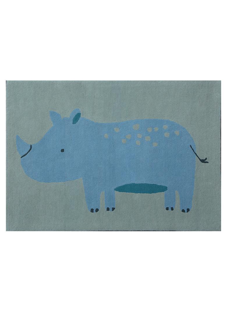 Saffron Rugs Hand-Tufted 80% Wool Rectangular Rug | Blue Grey | Cotton Backing | Casual Animal Print - Indya