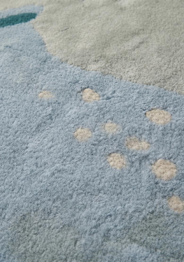 Saffron Rugs Hand-Tufted 80% Wool Rectangular Rug | Blue Grey | Cotton Backing | Casual Animal Print - Indya