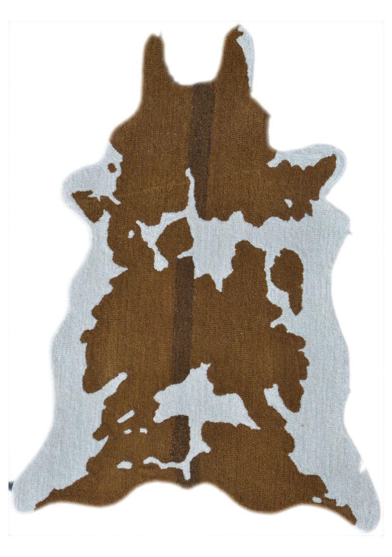 Saffron Rugs Hand-Tufted 80% Wool Oblong Rug | Brown and White | Cotton Backing | Western Cow Print - Indya