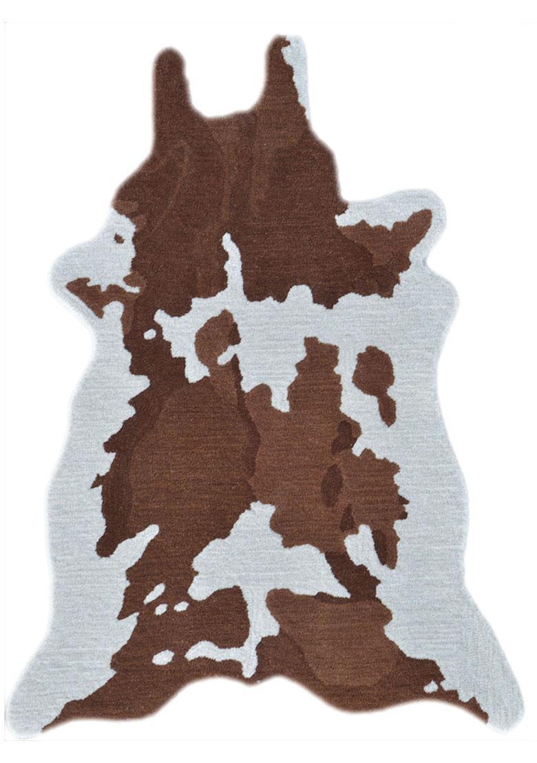 Saffron Rugs Hand-Tufted 80% Wool Rectangular Rug | Brown and White | Cotton Backing | Country Rustic Cow Print - Indya