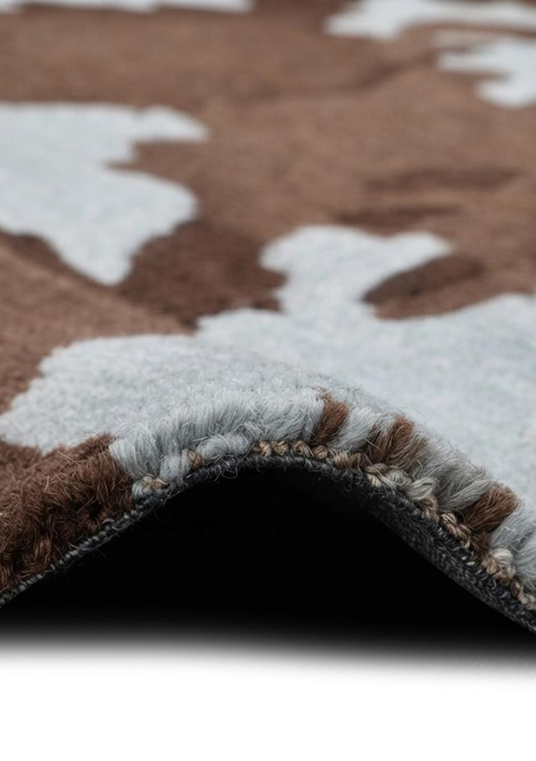 Saffron Rugs Hand-Tufted 80% Wool Rectangular Rug | Brown and White | Cotton Backing | Country Rustic Cow Print - Indya