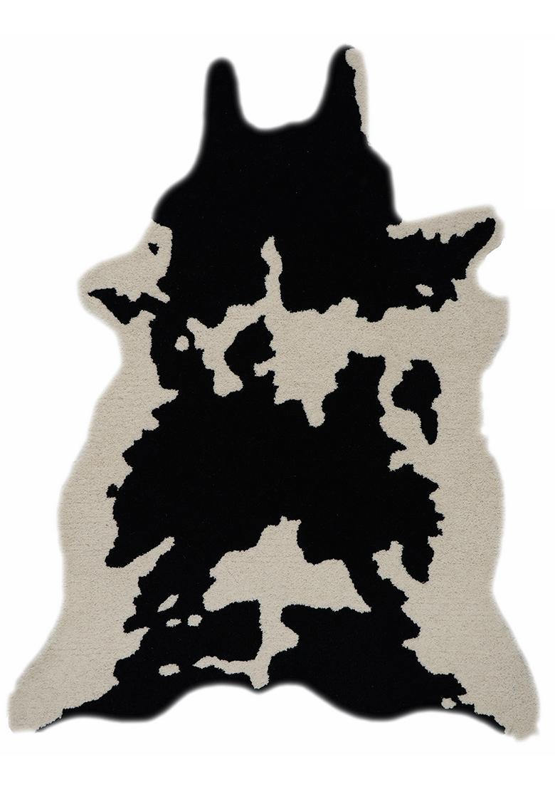Saffron Rugs Hand-Tufted 80% Wool Rectangular Rug | Black and White | Cotton Backing | Casual Cow Print - Indya