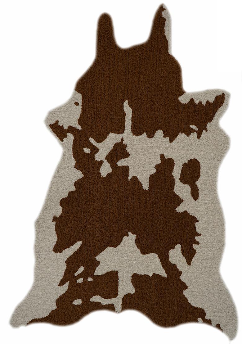 Saffron Rugs Hand-Tufted 80% Wool Oblong Rug | Brown and White | Cotton Backing | Country Rustic Cow Print - Indya