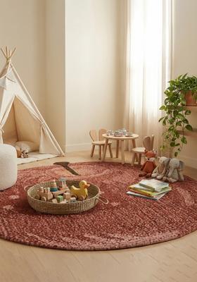 Saffron Rugs Hand-Tufted 80% Wool Round Rug | Rust Red | Cotton Backing | Bohemian Solid
