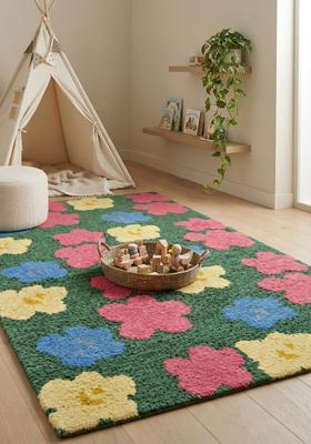 Saffron Rugs Hand-Tufted 80% Wool Rectangular Rug | Multicolor Floral | Cotton Backing | Bohemian Floral