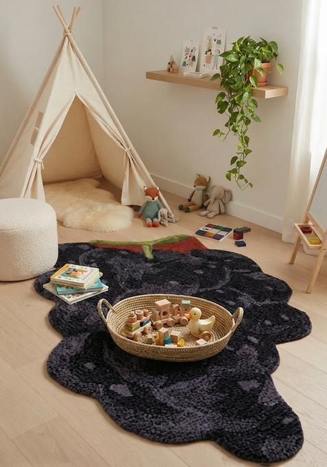 Saffron Rugs Hand-Tufted 80% Wool Scalloped Rug | Dark Navy | Cotton Backing | Casual Solid