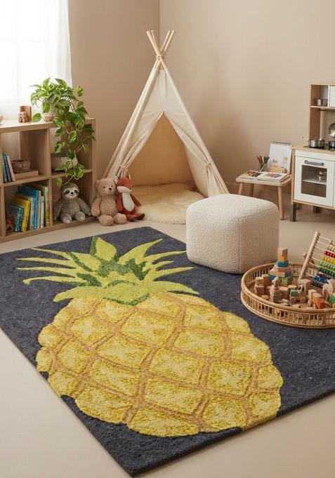 Saffron Rugs Hand-Tufted 80% Wool Rectangular Rug | Yellow Gold | Cotton Backing | Tropical Floral