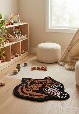 Saffron Rugs Hand-Tufted 80% Wool Bear Rug | Black Brown | Cotton Backing | Casual Animal Print