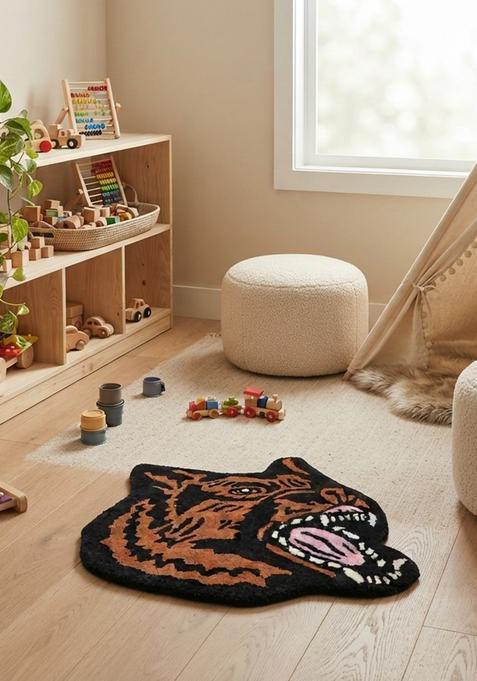 Saffron Rugs Hand-Tufted 80% Wool Bear Rug | Black Brown | Cotton Backing | Casual Animal Print