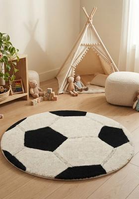 Saffron Rugs Hand-Tufted 80% Wool Round Rug | Black and White | Cotton Backing | Contemporary Geometric