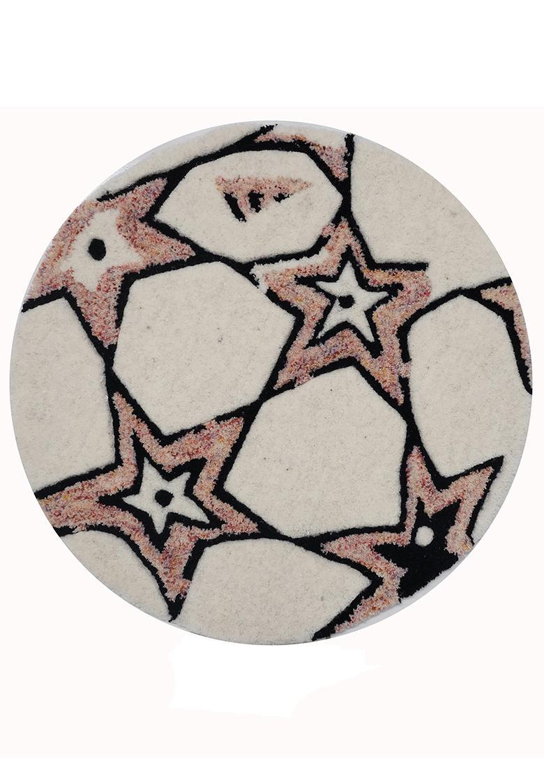 Saffron Rugs Hand-Tufted 80% Wool Round Rug | Cream | Cotton Backing | Casual Animal Print - Indya