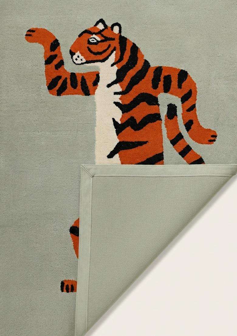 Saffron Rugs Hand-Tufted 80% Wool Rectangular Rug | Light Grey | Cotton Backing | Contemporary Animal Print - Indya