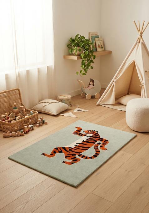 Saffron Rugs Hand-Tufted 80% Wool Rectangular Rug | Light Grey | Cotton Backing | Contemporary Animal Print