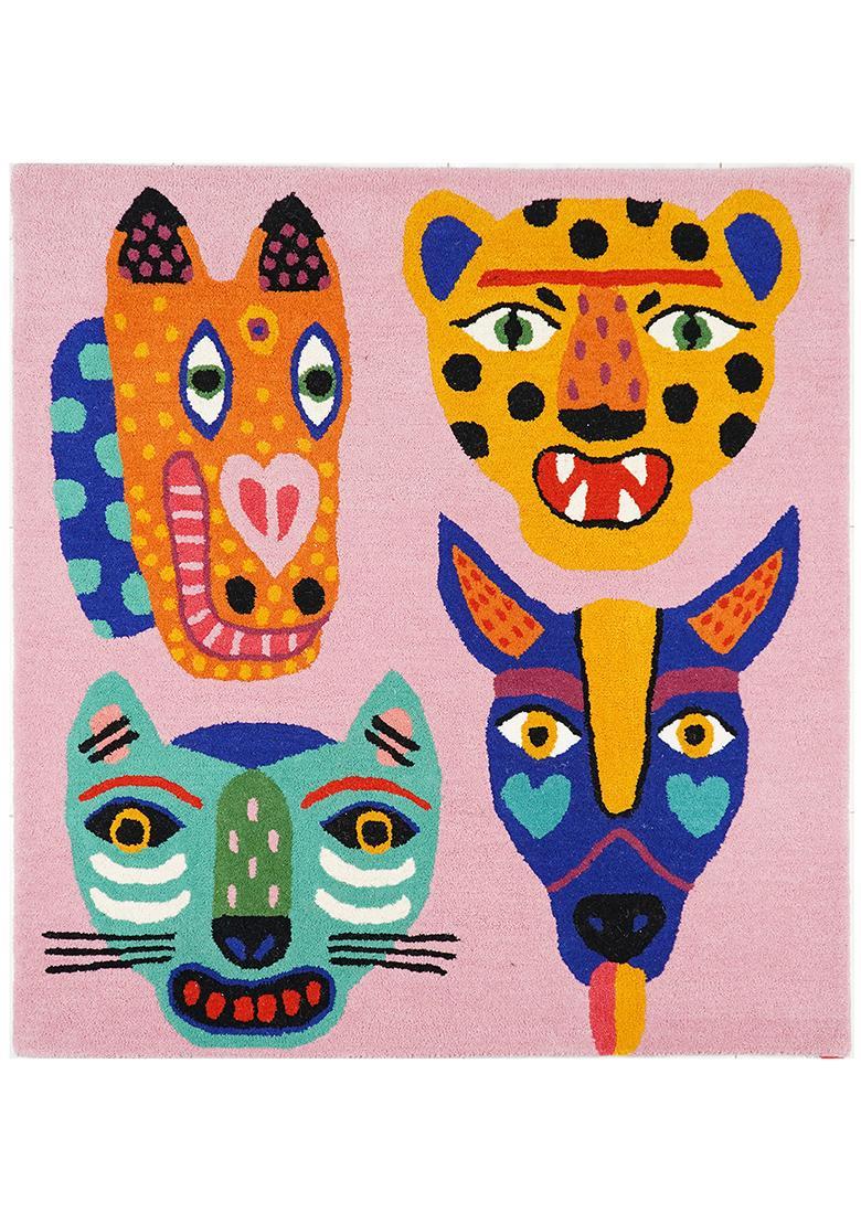 Saffron Rugs Hand-Tufted 80% Wool Rectangular Rug | Pink | Cotton Backing | Casual Animal Print - Indya