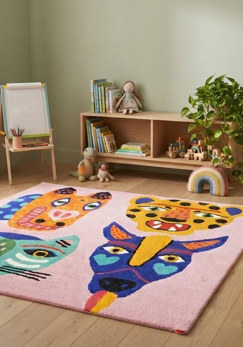 Saffron Rugs Hand-Tufted 80% Wool Rectangular Rug | Pink | Cotton Backing | Casual Animal Print