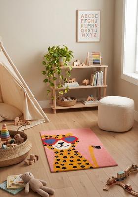 Saffron Rugs Hand-Tufted 80% Wool Rectangular Rug | Pink | Cotton Backing | Casual Animal Print