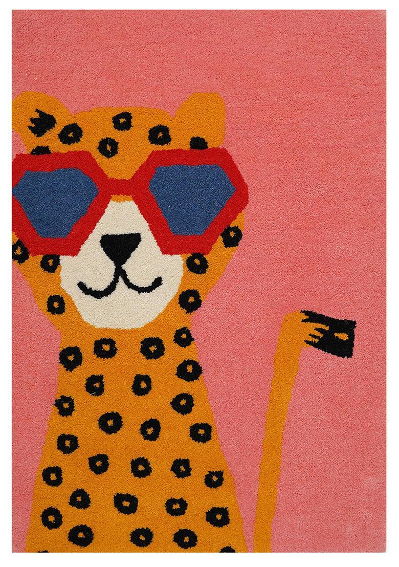 Saffron Rugs Hand-Tufted 80% Wool Rectangular Rug | Pink | Cotton Backing | Casual Animal Print - Indya