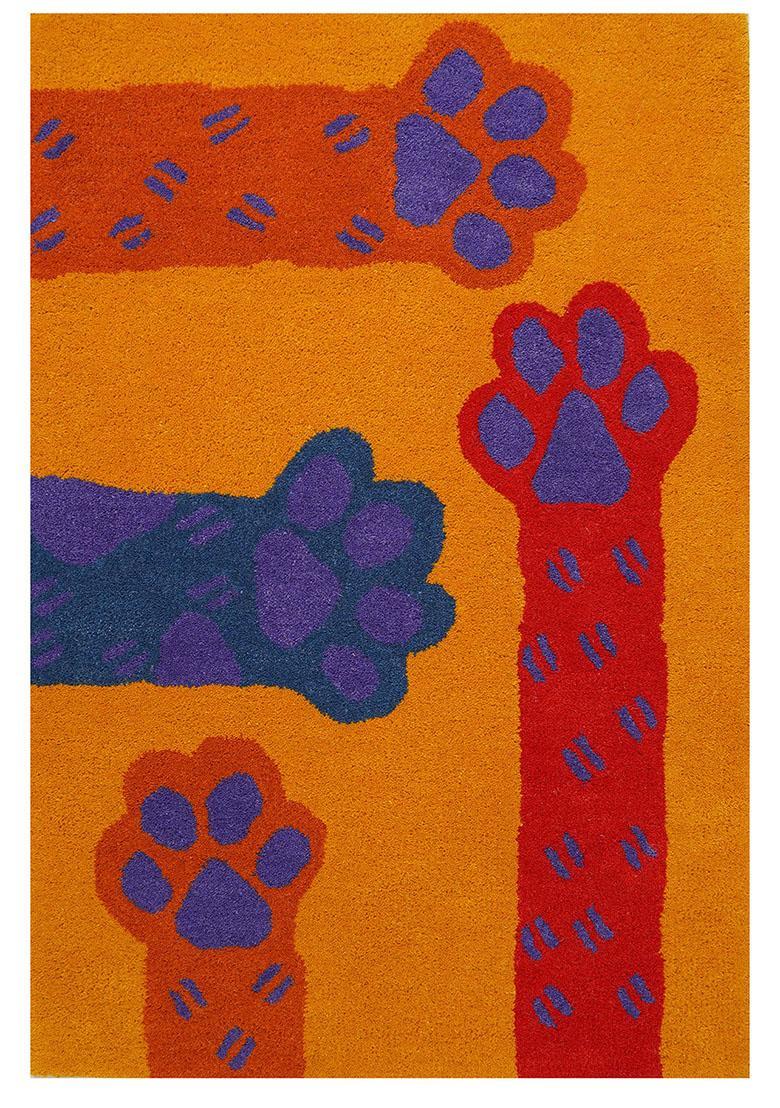 Saffron Rugs Hand-Tufted 80% Wool Rectangular Rug | Orange | Cotton Backing | Casual Animal Print - Indya