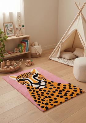 Saffron Rugs Hand-Tufted 80% Wool Rectangular Rug | Pink | Cotton Backing | Bohemian Animal Print