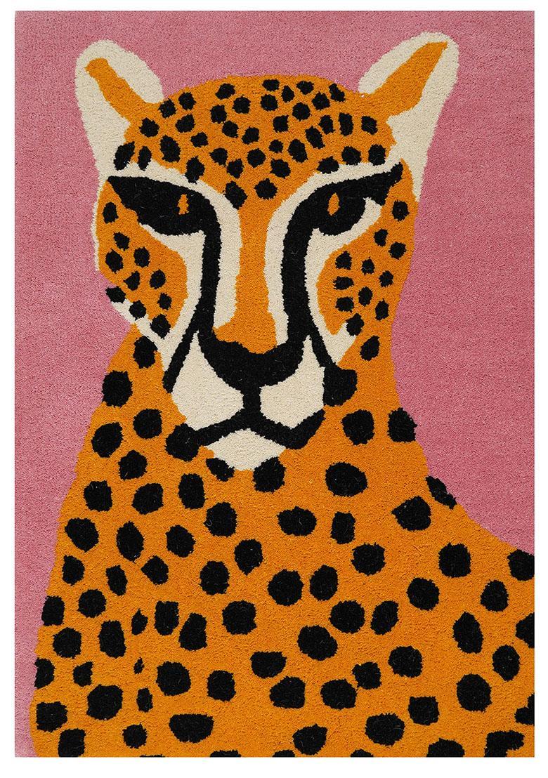 Saffron Rugs Hand-Tufted 80% Wool Rectangular Rug | Pink | Cotton Backing | Bohemian Animal Print - Indya