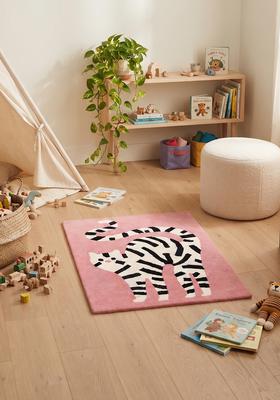 Saffron Rugs Hand-Tufted 80% Wool Rectangular Rug | Pink | Cotton Backing | Casual Animal Print