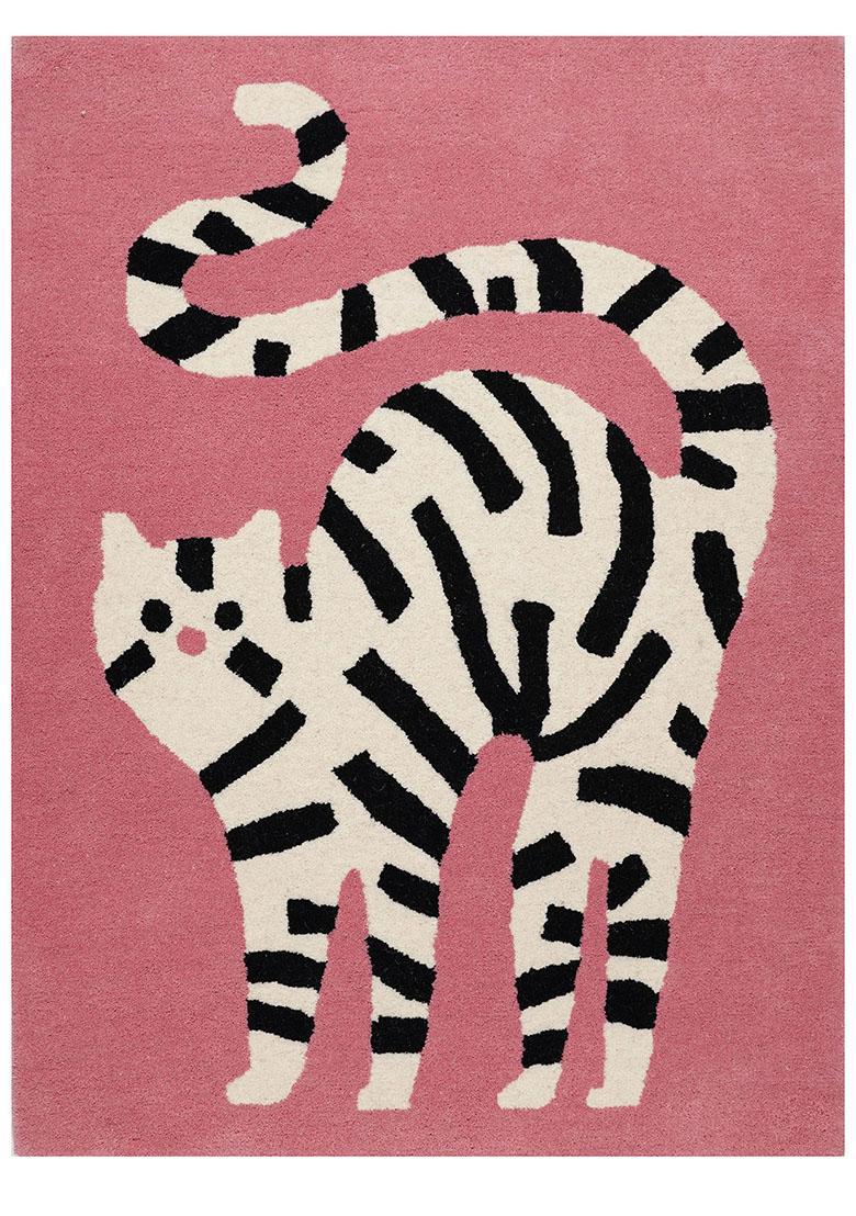 Saffron Rugs Hand-Tufted 80% Wool Rectangular Rug | Pink | Cotton Backing | Casual Animal Print - Indya