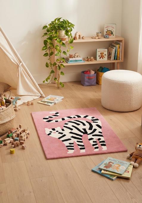 Saffron Rugs Hand-Tufted 80% Wool Rectangular Rug | Pink | Cotton Backing | Casual Animal Print