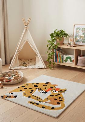Saffron Rugs Hand-Tufted 80% Wool Rectangular Rug | Light Grey | Cotton Backing | Contemporary Animal Print