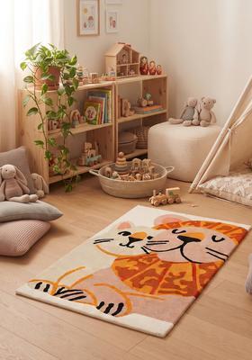Saffron Rugs Hand-Tufted 80% Wool Rectangular Rug | Orange Beige | Cotton Backing | Casual Animal Print