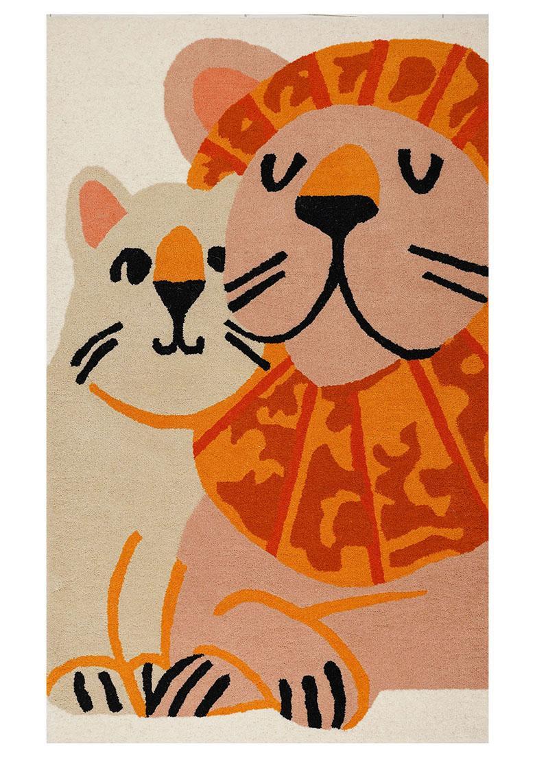 Saffron Rugs Hand-Tufted 80% Wool Rectangular Rug | Orange Beige | Cotton Backing | Casual Animal Print - Indya