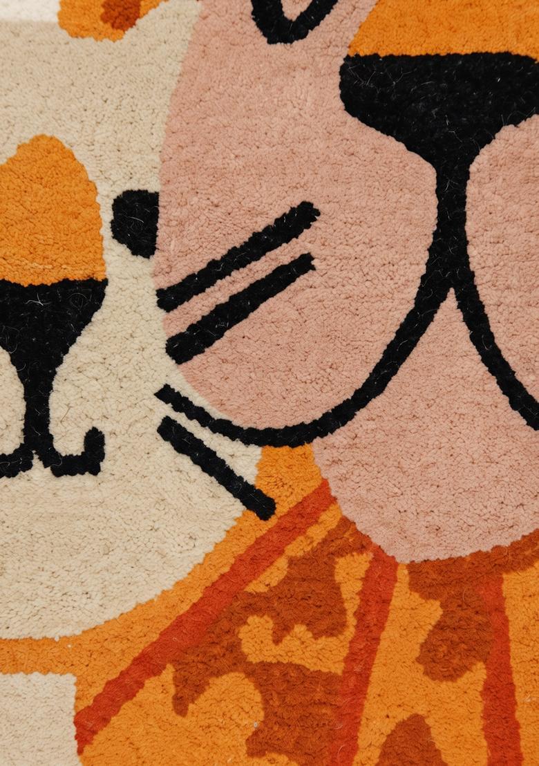 Saffron Rugs Hand-Tufted 80% Wool Rectangular Rug | Orange Beige | Cotton Backing | Casual Animal Print - Indya
