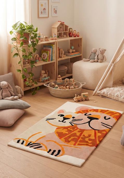 Saffron Rugs Hand-Tufted 80% Wool Rectangular Rug | Orange Beige | Cotton Backing | Casual Animal Print