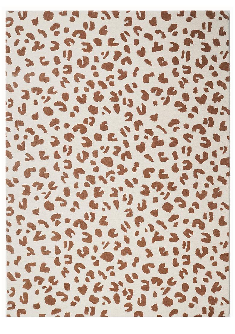 Saffron Rugs Hand-Tufted 80% Wool Rectangular Rug | Cream Brown | Cotton Backing | Contemporary Animal Print - Indya